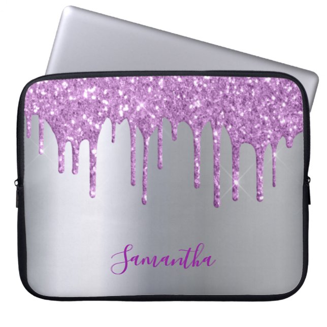 Capa Para Notebook Nome cintilante roxo prateado (Frente)