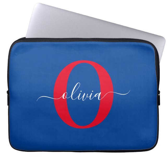 Capa Para Notebook Nome com Letra Maiúscula Personalizada Azul Branco (Frente)