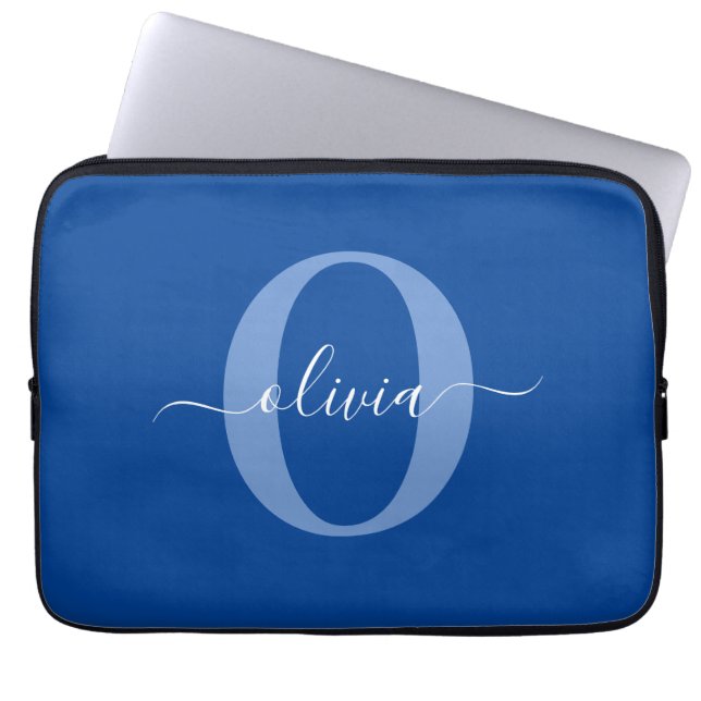 Capa Para Notebook Nome com Letra Maiúscula Personalizada Azul Branco (Frente)