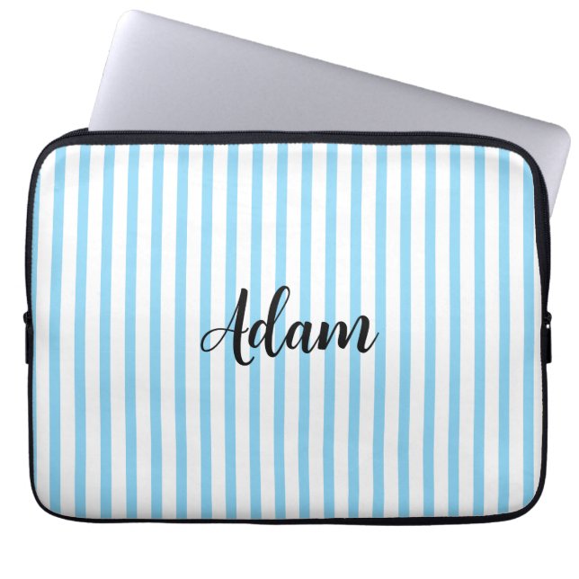 Capa Para Notebook Nome com Listra Azul e Branco Personalizado (Frente)