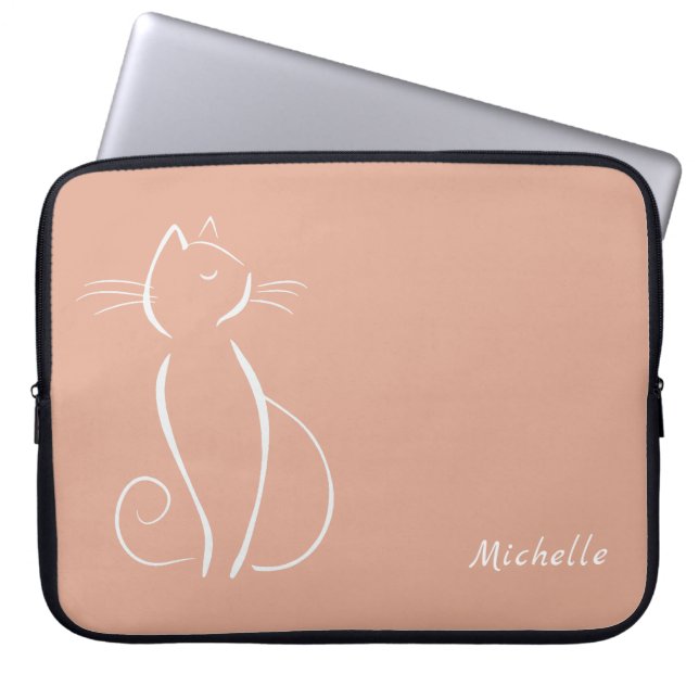 Capa Para Notebook Nome da Adição de Gato Branco Minimizado a Rosa (Frente)