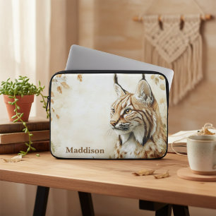 Capa Para Notebook Nome da Natureza da Vida Selvagem do Lince da Flor