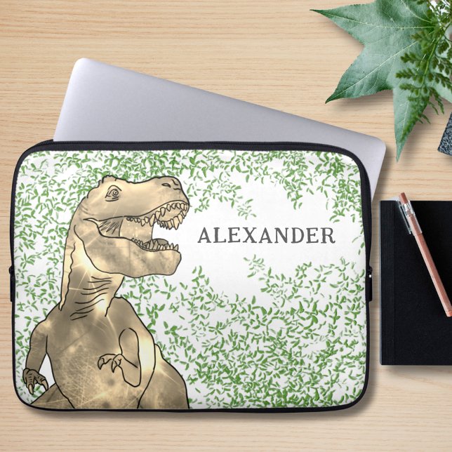Capa Para Notebook Nome de adição do Dinossaur T-Rex (Dinosaur T-Rex Roar Jurassic jungle custom name laptop sleeve)