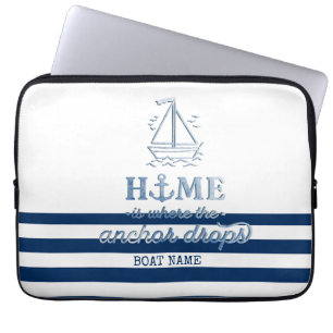 Capa Para Notebook Nome de Barco Náutico, Âncora Azul Marinho Listrad