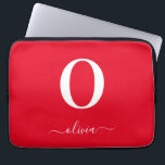 Capa Para Notebook Nome de Letra Monograma Personalizado Vermelho e B<br><div class="desc">Este monograma elegante e design de nome em letra cursiva pode ser dado como presente de aniversário,  lembrança de casamento,  chá de noiva ou qualquer ocasião. Ele pode ser personalizado com a inicial e o nome da pessoa.</div>