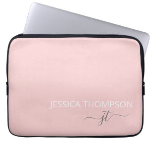 Capa Para Notebook Nome de Monograma Moderno Estiloso Rosa Bege Femin