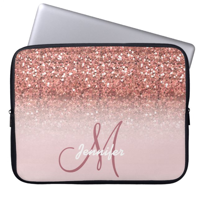 Capa Para Notebook Nome do Glitter Sparkles Dourado Girly Rosa (Frente)