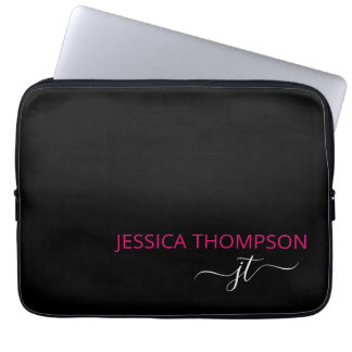 Capa Para Notebook Nome do Monograma de Script Simples Preto-Rosa Mod