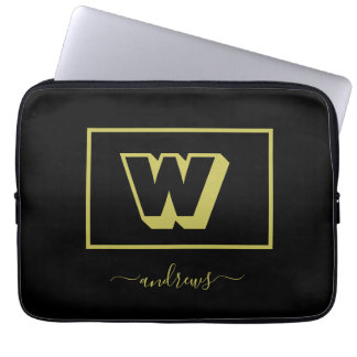 Capa Para Notebook Nome do Monograma Personalizado Preto e Dourado