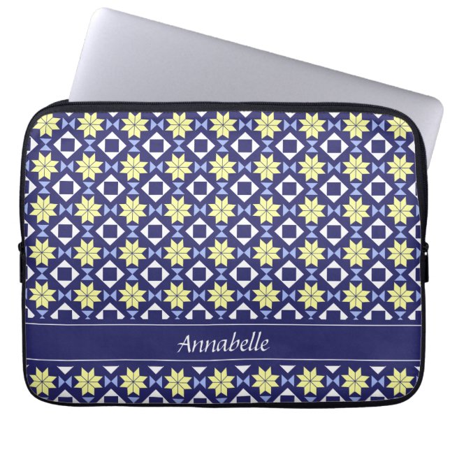 Capa Para Notebook Nome do Padrão do Azulejo Floral Amarelo do Medite (Frente)