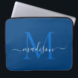 Capa Para Notebook Nome do Script Chic Azul Elegante do Marinho Monog<br><div class="desc">Marinho de Monograma Moderno Blue White Girly Chic Script Name computador trava</div>