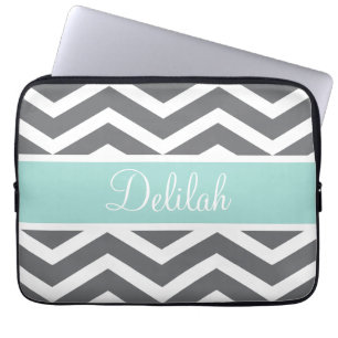 Capa Para Notebook Nome do Teal Chevron Branco da cinza