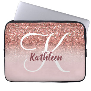 Capa Para Notebook Nome Dourado cor-de-rosa feminino do monograma de