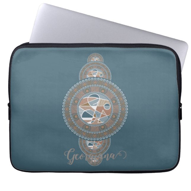 Capa Para Notebook Nome Dourado Teal Abstrato Oronal Mandala (Frente)