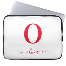 Capa Para Notebook Nome em Letra Cursiva com Monograma Branco e Verme