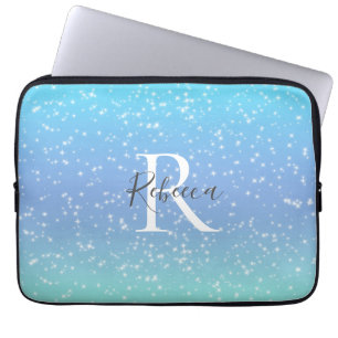 Capa Para Notebook Nome Inicial Monograma Azul Verde Brilho Feminino