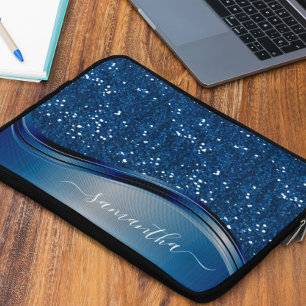 Capa Para Notebook Nome manuscrito Marinho Blue Metal Glitter