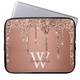 Capa Para Notebook Nome Monograma com Brilho Dourado Rosa Gotejante