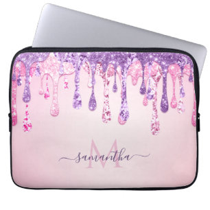 Capa Para Notebook Nome Monograma de Coleta de Glama Rosa Púrpura