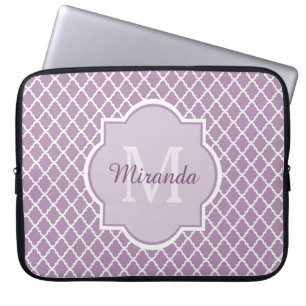 Capa Para Notebook Nome Monograma do Quatrefoil Roxo de Lavanda bonit