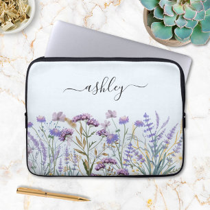 Capa Para Notebook Nome Monograma Floral Botânico Flor Silvestre Roxa