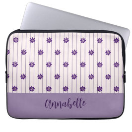 Capa Para Notebook Nome Padrão Floral de Blush & Violet Stripes