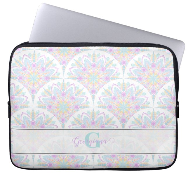 Capa Para Notebook Nome Personalizado Art Deco Pastel Rainbow Floral  (Frente)