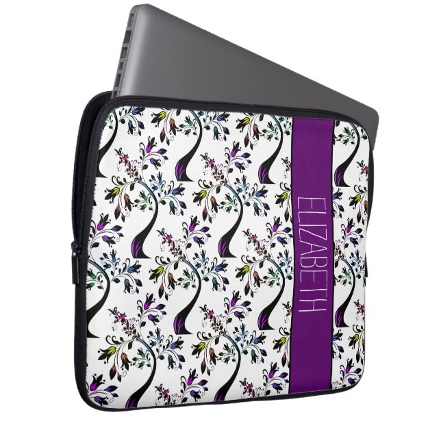 Capa Para Notebook Nome Personalizado Árvore Floral Arco-íris Abstrat (Frente Esquerda)