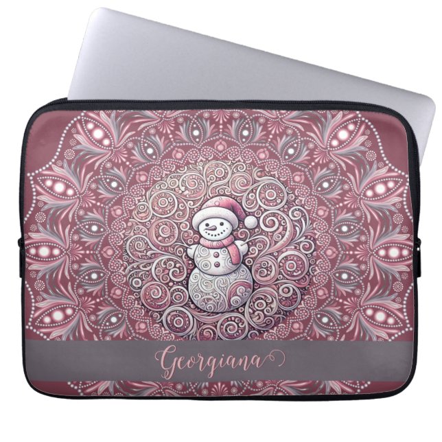 Capa Para Notebook Nome Personalizado Bastante Quente Snowman Mandala (Frente)