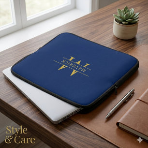 Capa Para Notebook Nome Personalizado Com Monograma Elegante Azul Mar