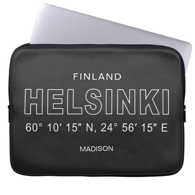 Capa Para Notebook Nome Personalizado Coordenadas de Helsinque (Frente)