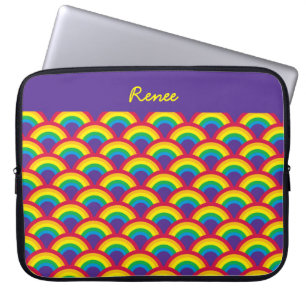 Capa Para Notebook Nome Personalizado da Escala Mermaid do Arco-Íris