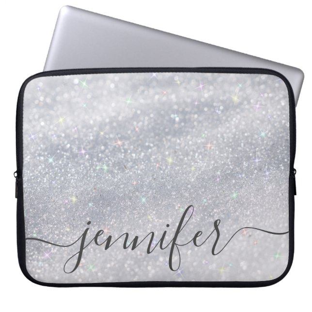 Capa Para Notebook Nome Personalizado da Glitter do Elegante Silver (Frente)