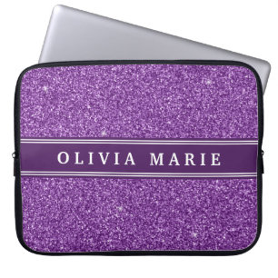 Capa Para Notebook Nome Personalizado da Glitter Roxo (faux)