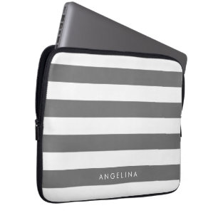 Capa Para Notebook Nome Personalizado de Padrão Striped de Cinzas Br