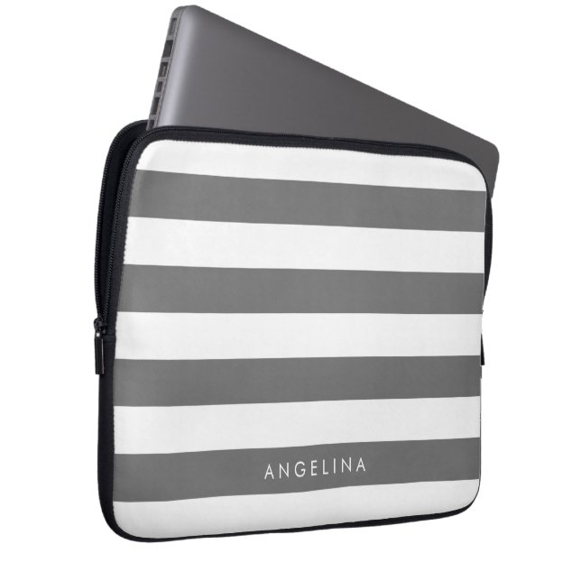 Capa Para Notebook Nome Personalizado de Padrão Striped de Cinzas Bra (Frente Esquerda)