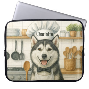Capa Para Notebook Nome Personalizado Divertido Cão Chef Husky Siberi