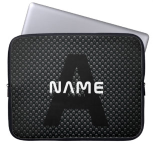 Capa Para Notebook Nome personalizado do monograma Textura em preto e