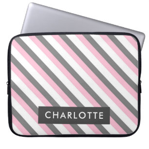 Capa Para Notebook Nome personalizado do padrão de faixas diagonais c