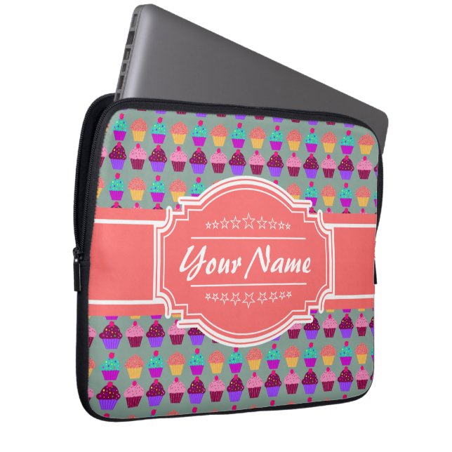 Capa Para Notebook Nome Personalizado do Padrão do cupcake (Frente Esquerda)