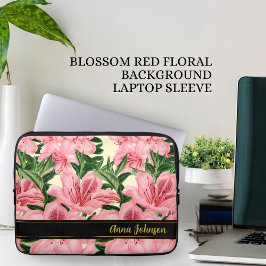 Capa Para Notebook Nome Personalizado do Padrão Floral Vermelho Elega