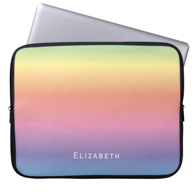 Capa Para Notebook Nome Personalizado do Pastel Rainbow Ombre Mútuo e (Frente)