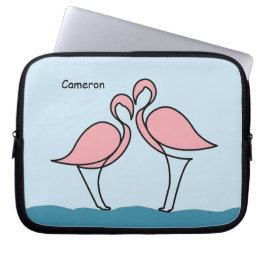Capa Para Notebook Nome Personalizado Dois Flamingos Rosa na Água