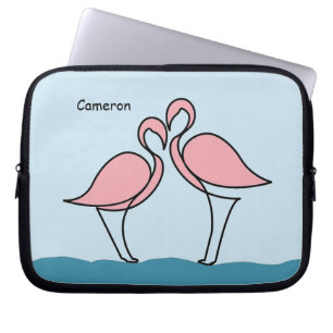 Capa Para Notebook Nome Personalizado Dois Flamingos Rosa na Água