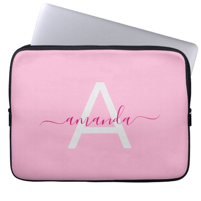 Capa Para Notebook Nome Personalizado e Monograma Rosa Simples (Frente)