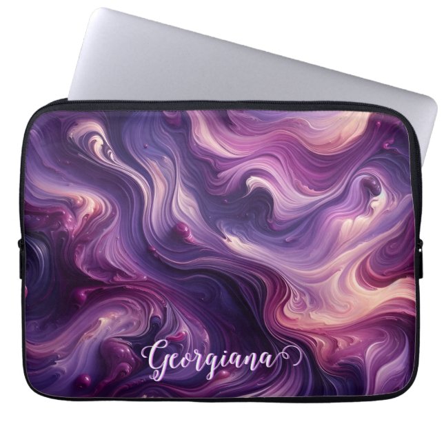 Capa Para Notebook Nome Personalizado Efeito de Pintura Roxo Vibrante (Frente)