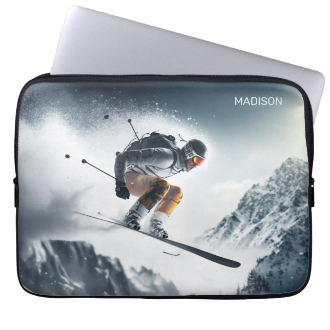 Capa Para Notebook Nome Personalizado - esquiador Mountain (Frente)