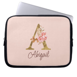 Capa Para Notebook Nome Personalizado Folha de Ouro Blush Rosas Rosa 