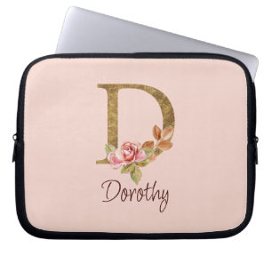 Capa Para Notebook Nome Personalizado Folha de Ouro Blush Rosas Rosa
