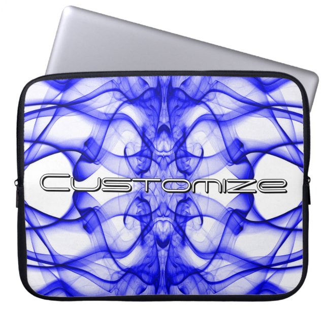 Capa Para Notebook Nome Personalizado Fumaça Azul Simétrica Branco (Frente)
